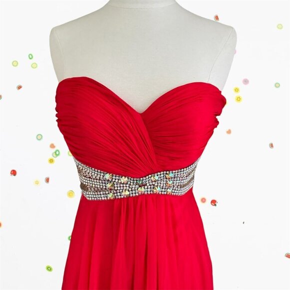Tiffany Design Red Chiffon Beaded Sweetheart Strapless Dress Gown SZ 2 NWT READ - Picture 6 of 13